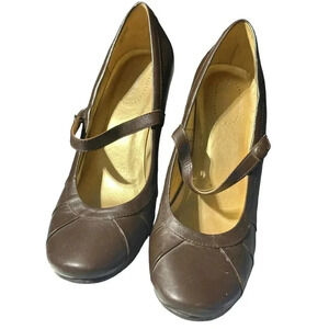 Nine West Women's Brown Leather Upper Mary Jane Platform Heels Size 8